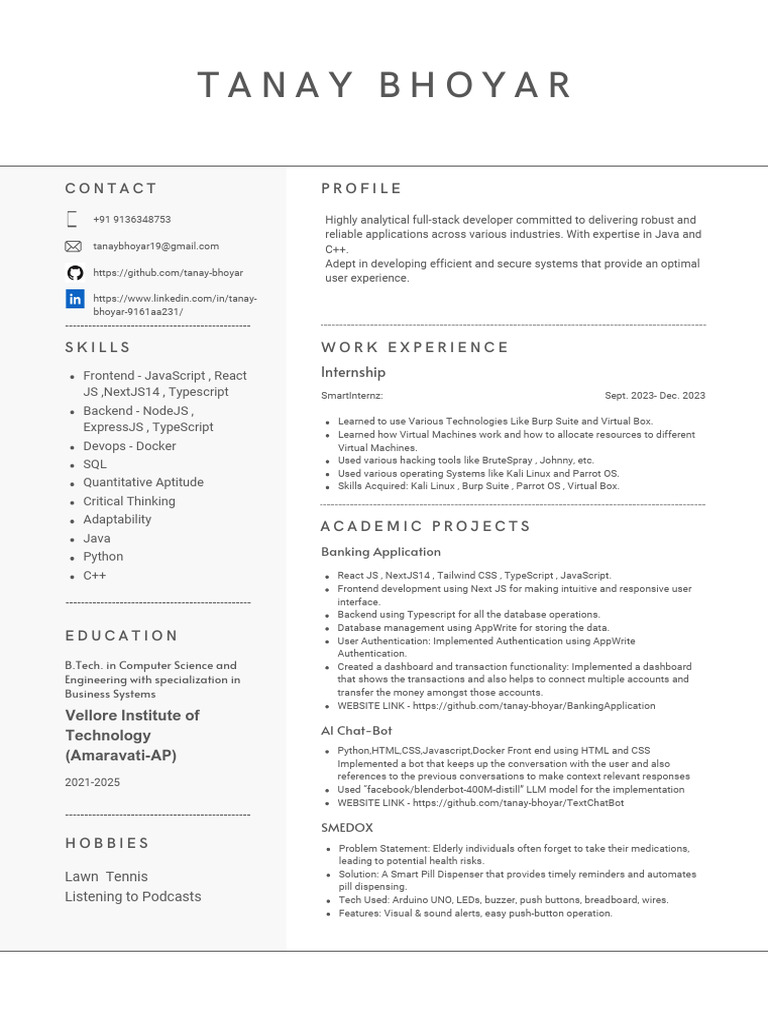 Minimalist White and Grey Professional Resume | PDF | Java Script ...