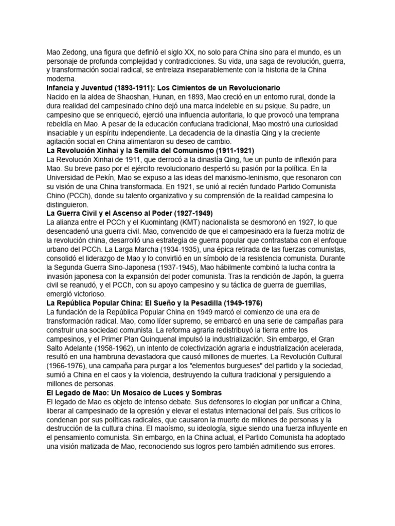 Biografía de Mao Zedong: Revolución y Legado | PDF | Mao Zedong | Comunismo