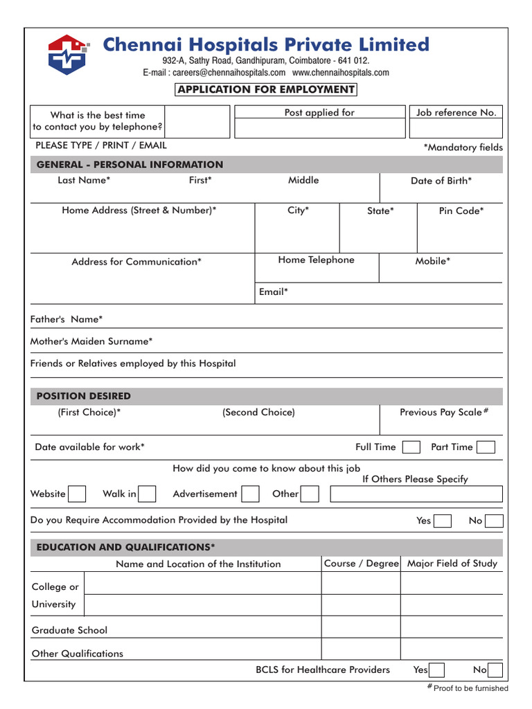 Hospital Job Application Form | PDF | Employment | Legal Liability