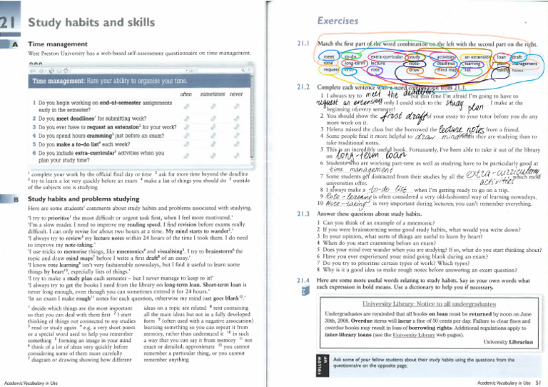 Study Habits and Skills Unit 21-2 | PDF