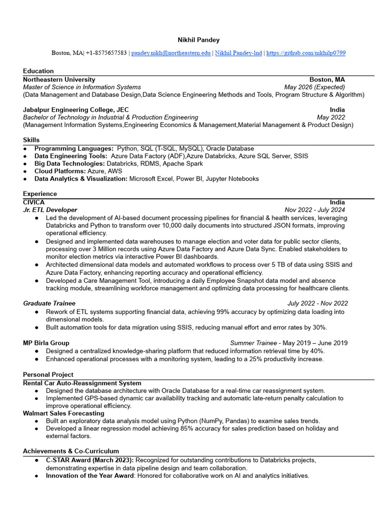 Nikhil Pandey: Data Engineering Profile | PDF | Microsoft Azure | Databases