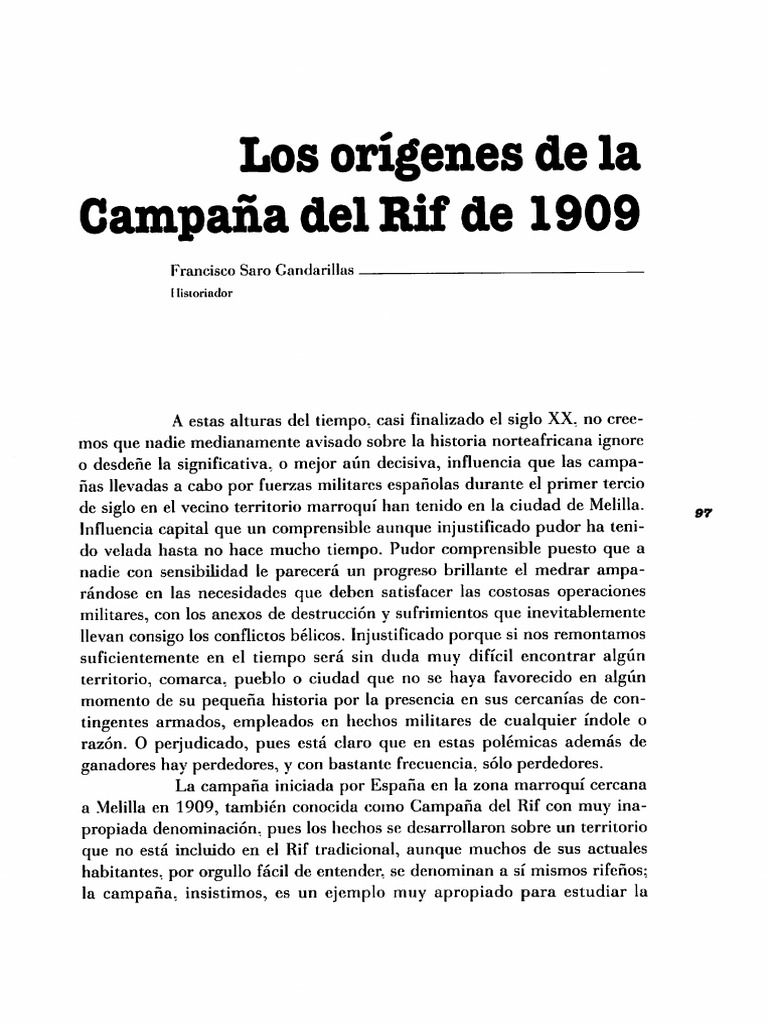 Orígenes de la Campaña del Rif 1909 | PDF | España | Marruecos