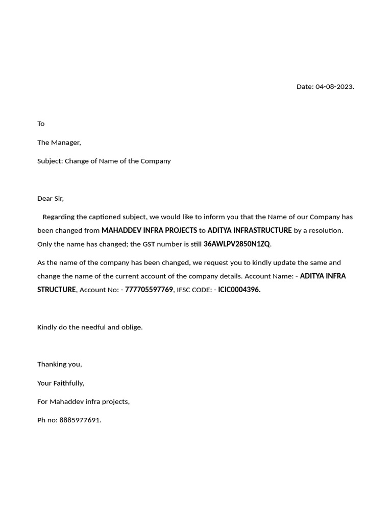 Company Name Change Notification | PDF
