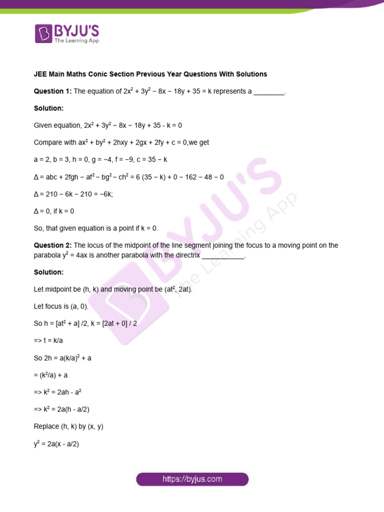 JEE Main Conic Sections Q&A | PDF | Tangent | Ellipse