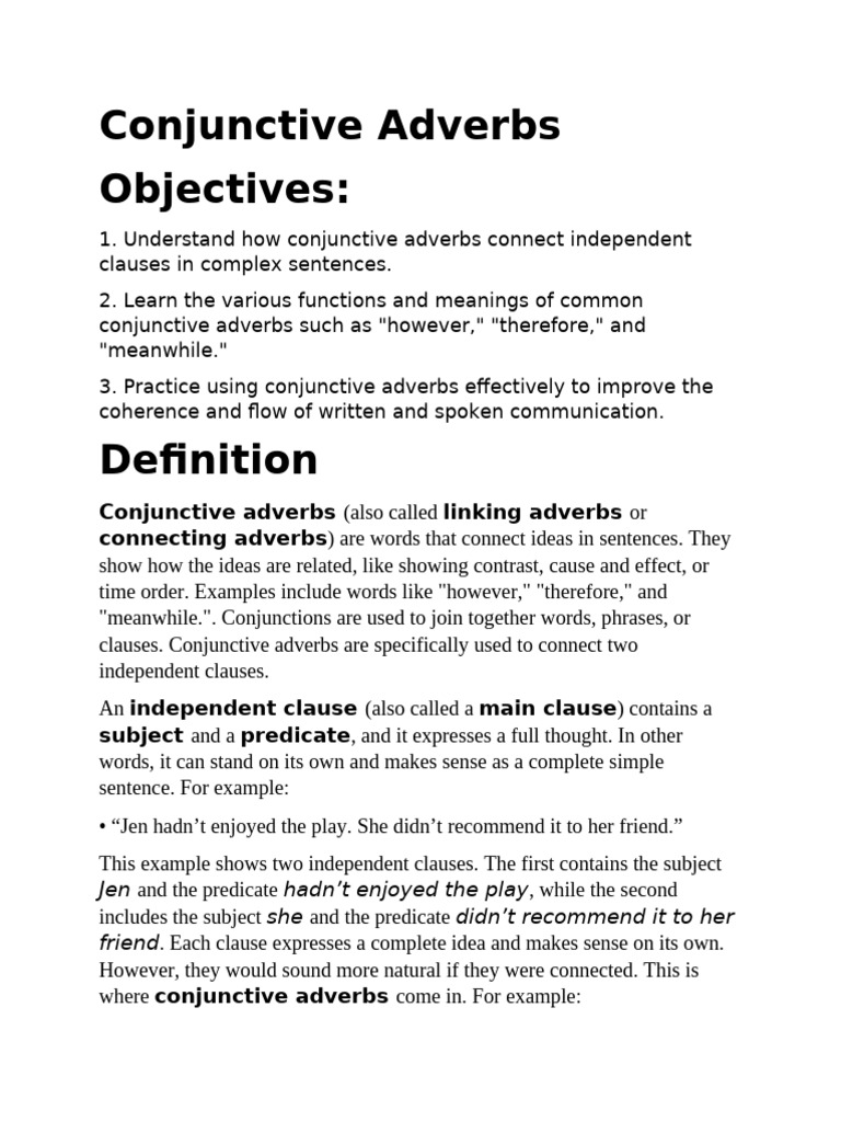 Understanding Conjunctive Adverbs | PDF | Comma | Subject (Grammar)