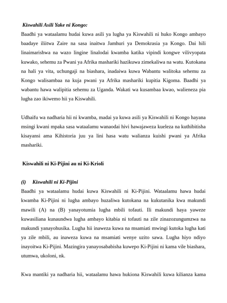 Historia Ya Lugha Ya Kiswahili | PDF