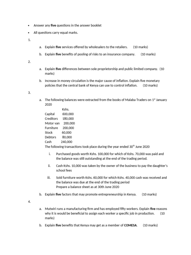Business Studies Paper 2 Questions 2024 | PDF | Insurance | Stocks