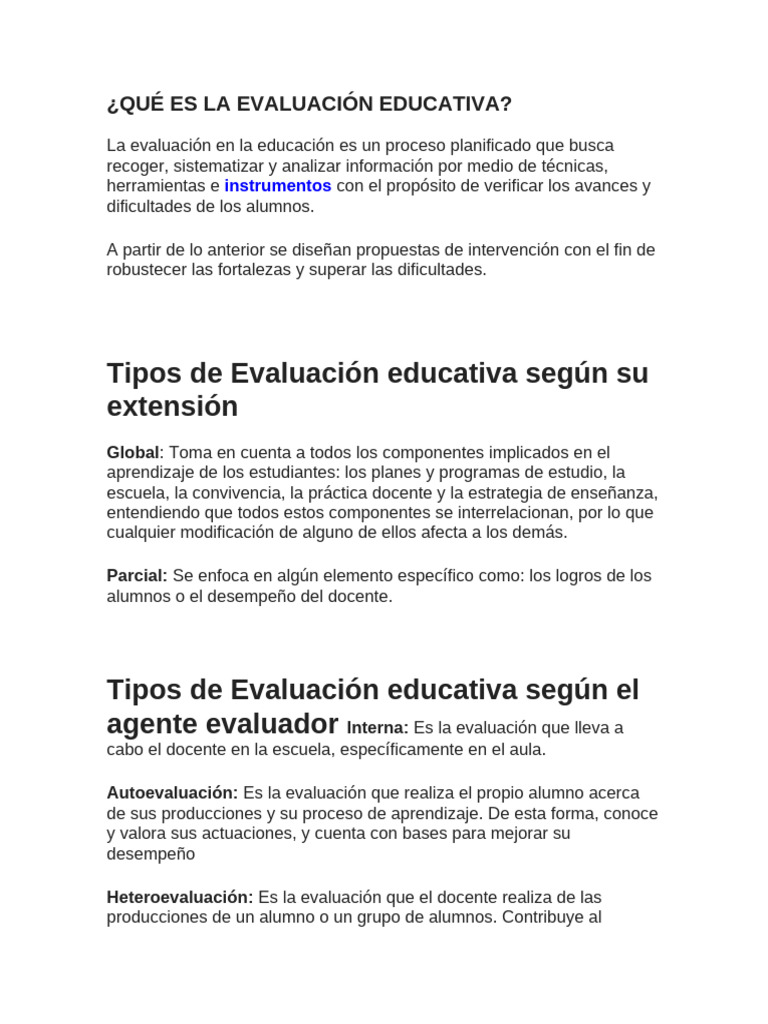Tipos y Métodos de Evaluación Educativa | PDF | Evaluación | Aprendizaje