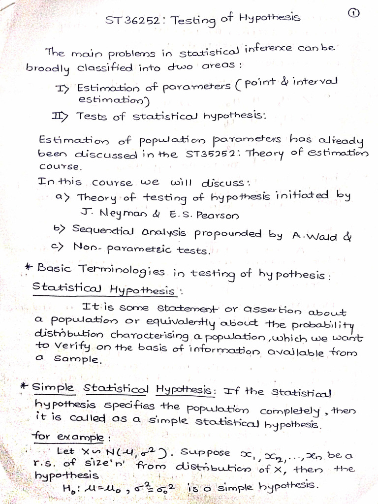 Testing of Hypothesis Notes | PDF