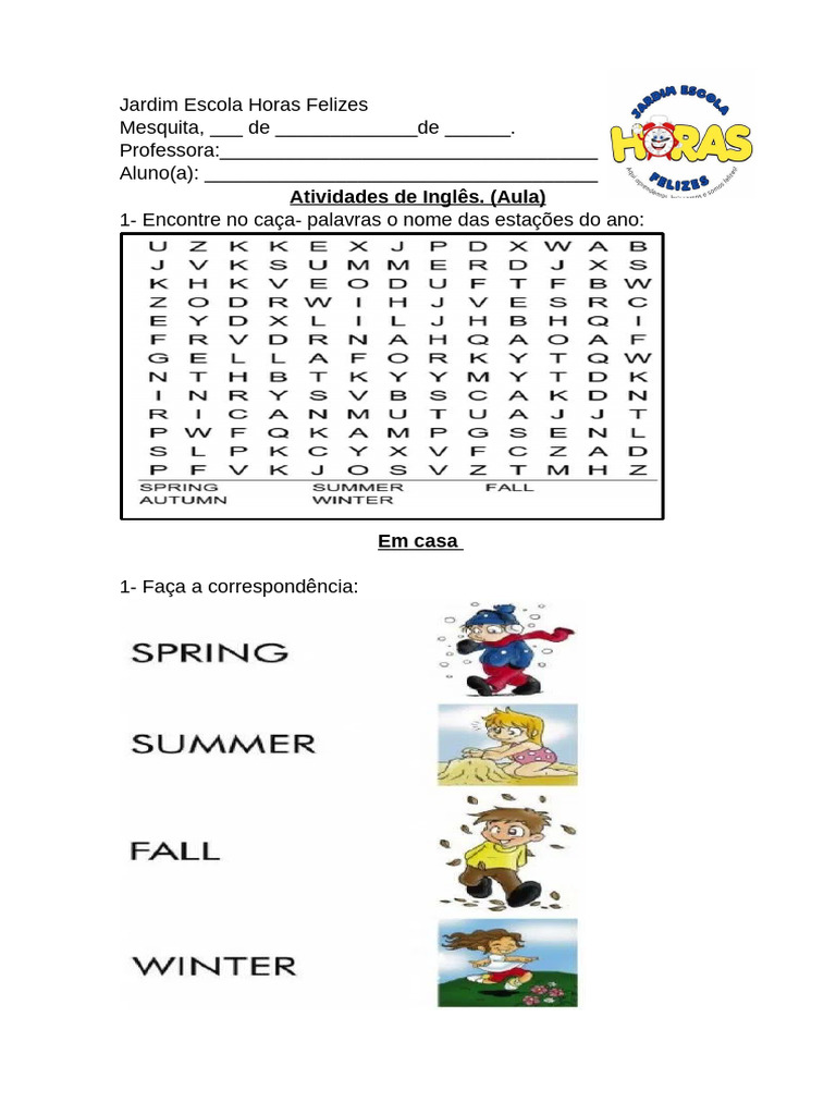 Estações do Ano em Inglês | PDF
