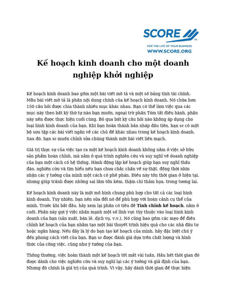 Course+1.2+Kế+hoạch+kinh+doanh+cho+một+doanh+nghiệp+khởi+nghiệp | PDF