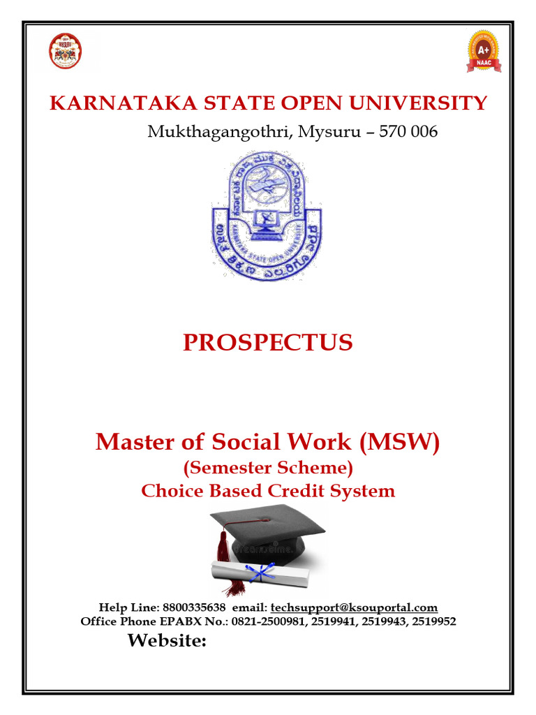KSOU MSW Admission 2024-25 Details | PDF | Academic Degree | Course Credit