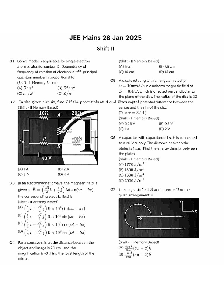 JEE Mains 2025 Jan 22 1st | PDF
