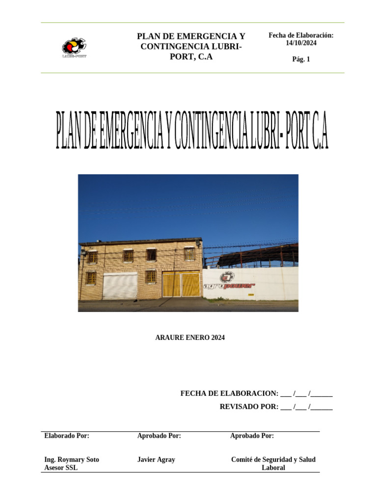Plan de Emergencia Lubri-Port C.A. | PDF | Seguridad y salud ...