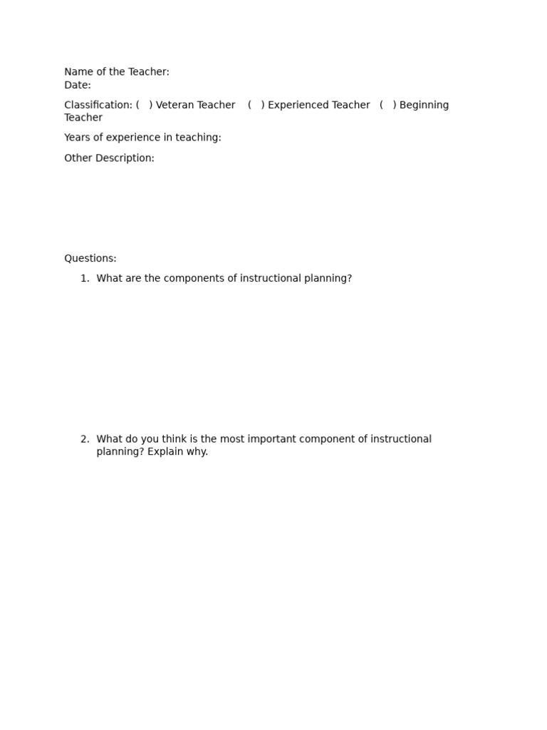 Interview teachers about instructional planning pdf