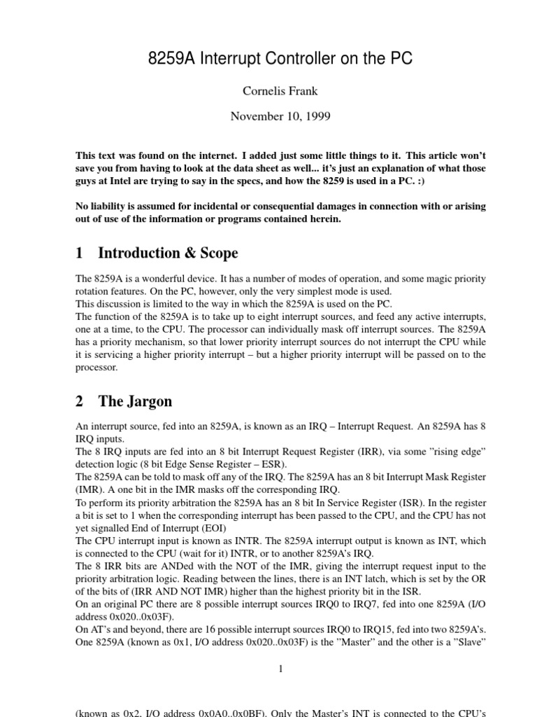 8259A PIC Usage in PCs | PDF | Computer Architecture | Office Equipment