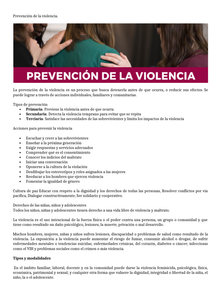 Estrategias para Prevenir la Violencia | PDF | Violencia | La violencia ...