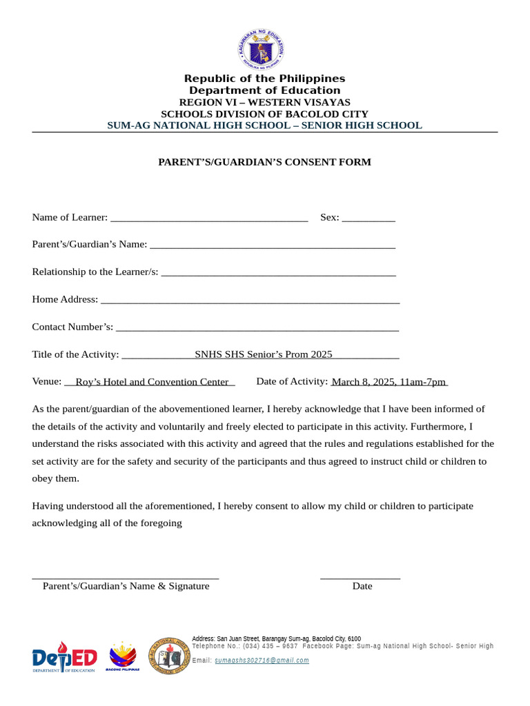 Senior Prom Consent Form 2025 | PDF