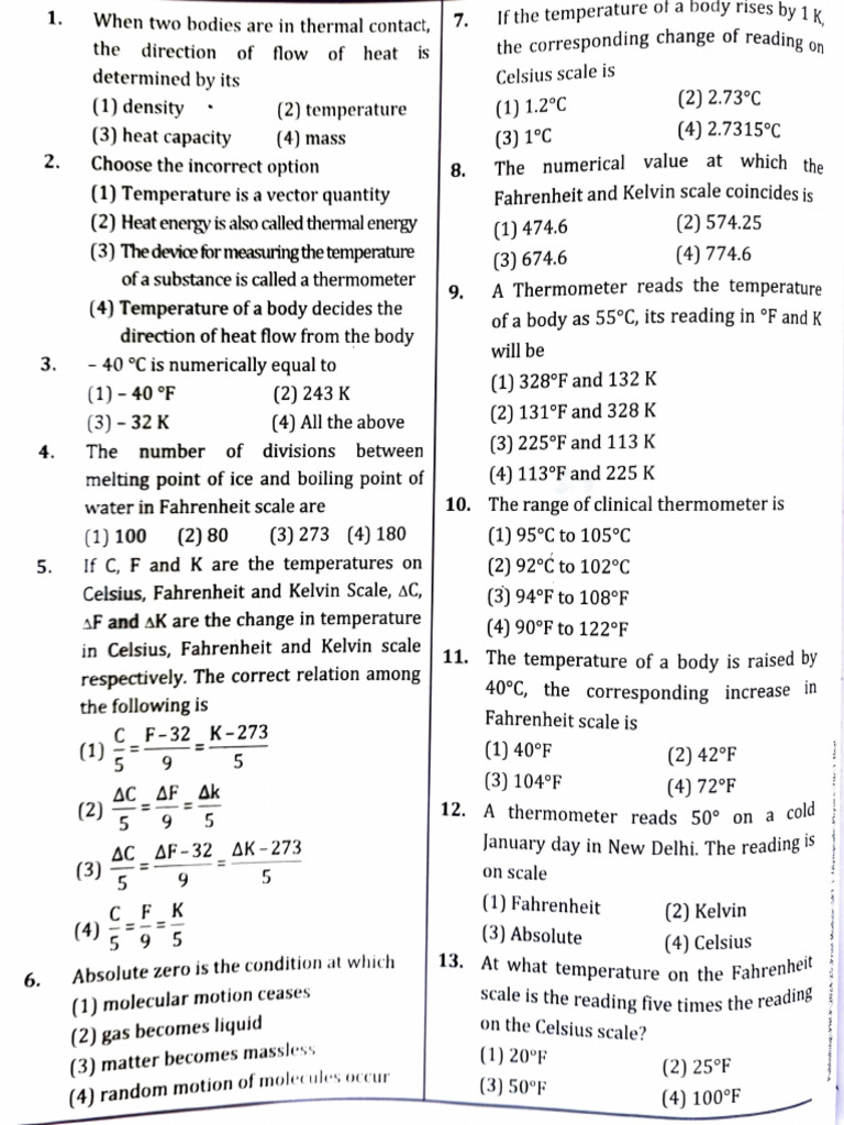 Heat and Temperature Advance Questions | PDF | Fahrenheit | Celsius