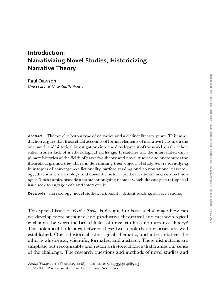 Narrativizing Novel Studies, Historicizing Narrative Theory: Paul ...