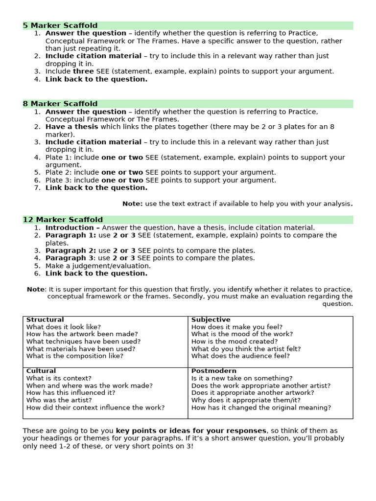 Visual Arts HSC Study Scaffold | PDF | Composition (Visual Arts ...