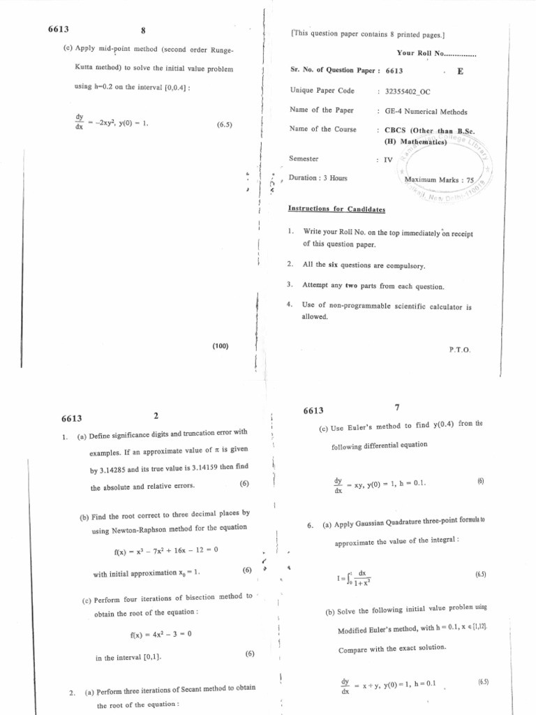 Numerical Methods Problem Set Solutions | PDF | Equations ...