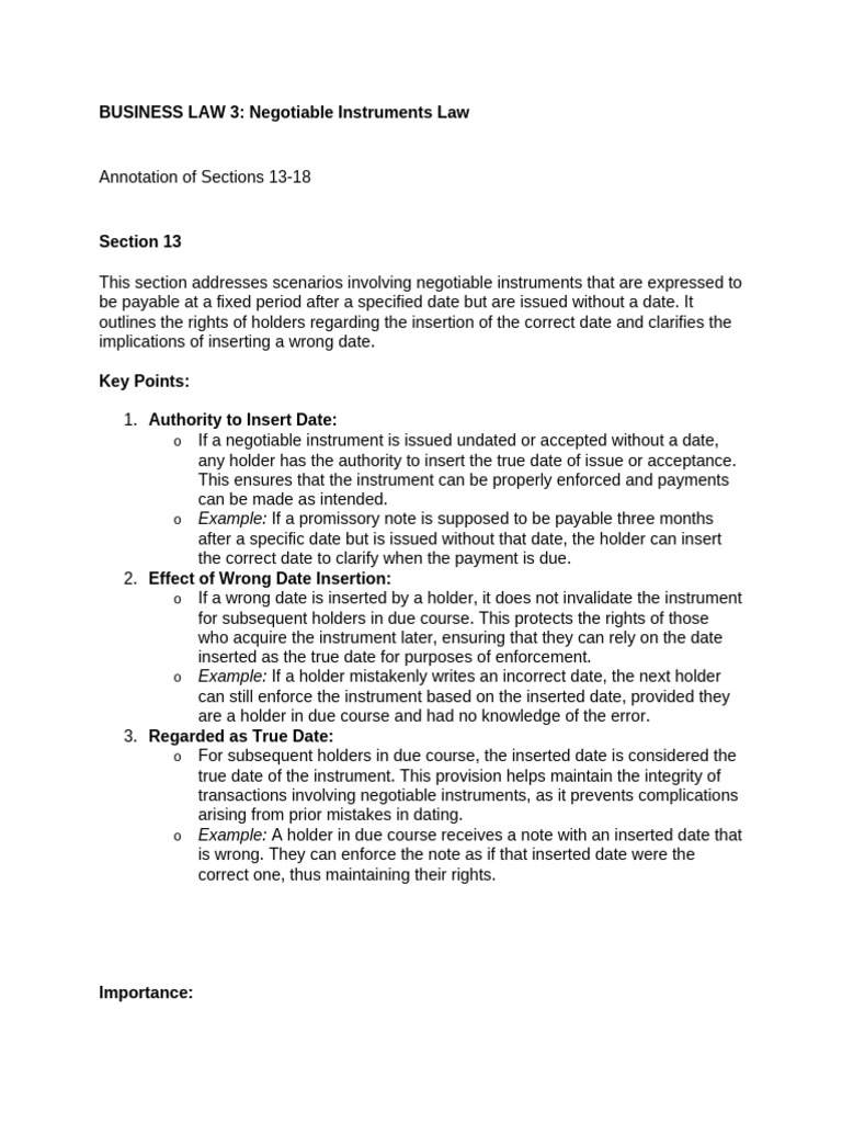 Annotation of Sections 13-18 | PDF | Negotiable Instrument | Legal ...
