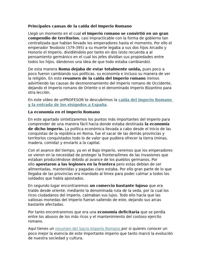 Principales Causas de La Caída Del Imperio Romano | PDF | imperio ...