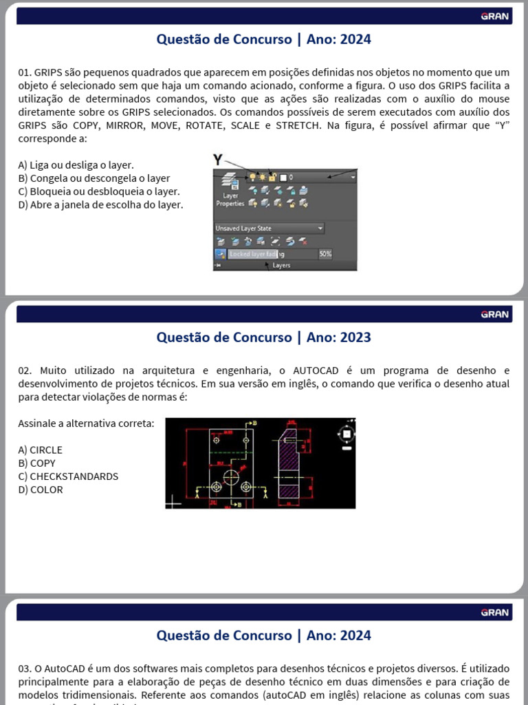 Questões de AutoCAD para Concursos 2024 | PDF | Auto Cad | Informática