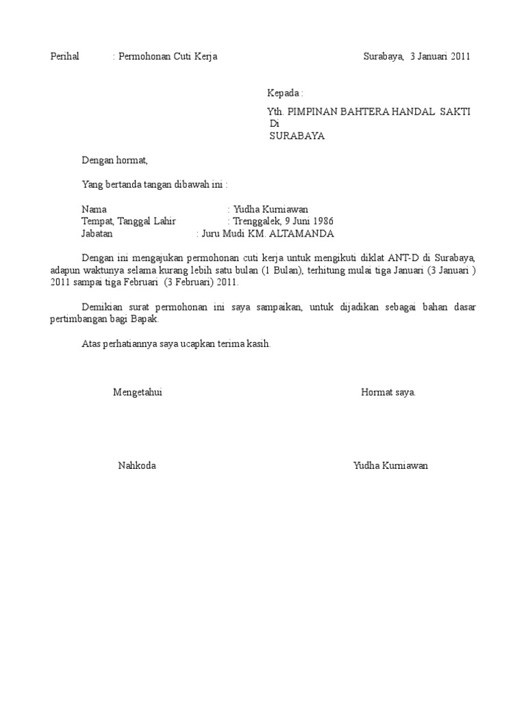 Contoh Surat Izin Cuti Melahirkan