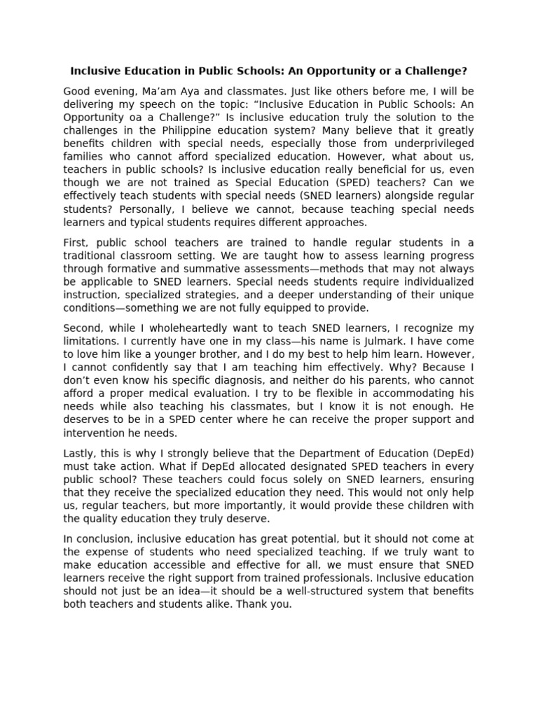 Inclusive Education: Benefits and Challenges | PDF | Inclusion ...