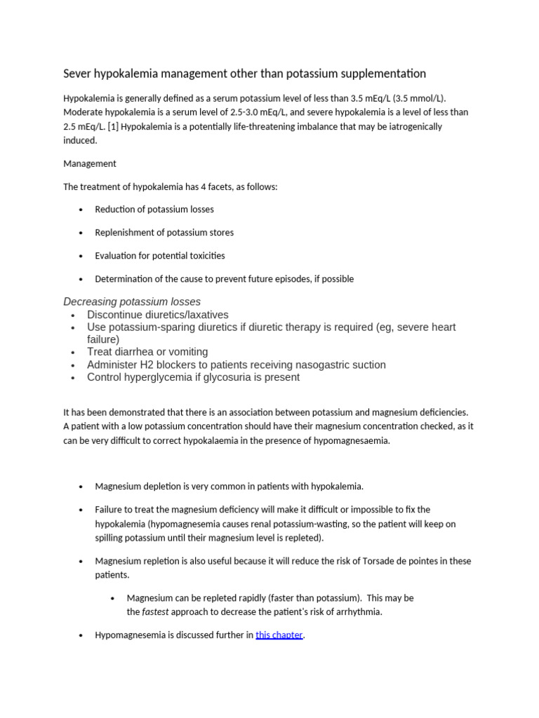 Severe Hypokalemia Management Strategies | PDF