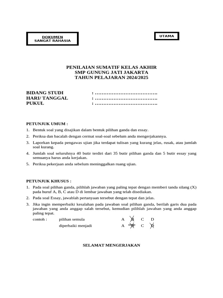 Penilaian Akhir SMP Gunung Jati 2024/2025 | PDF