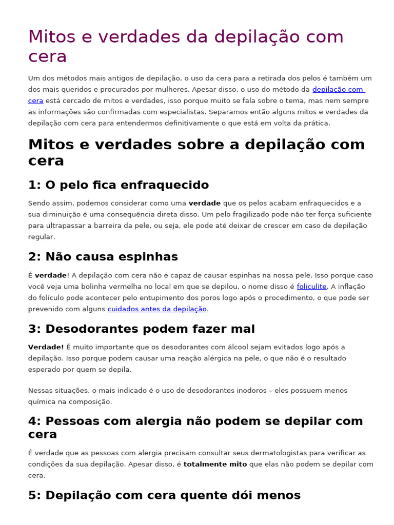 Mitos e Verdades da Depilação com Cera | PDF | Alergia