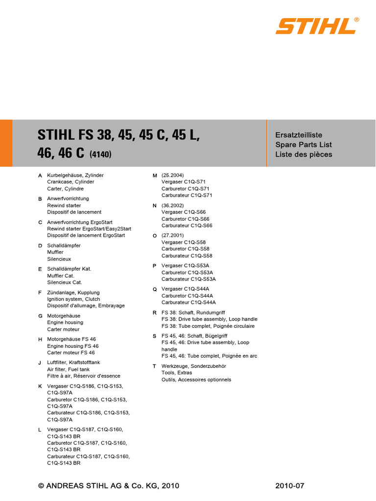 STIHL FS 38-46 Spare Parts List | PDF | Internal Combustion Engine ...