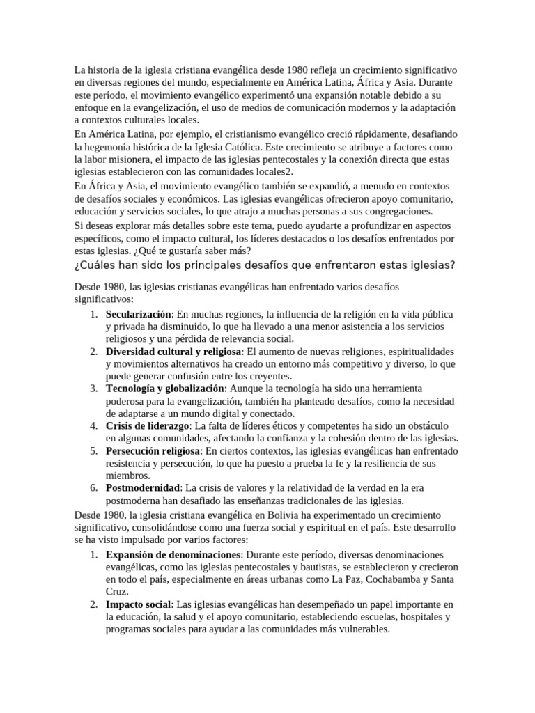 La Etapa de La Iglesia Actual | PDF | Evangélico | Bolivia