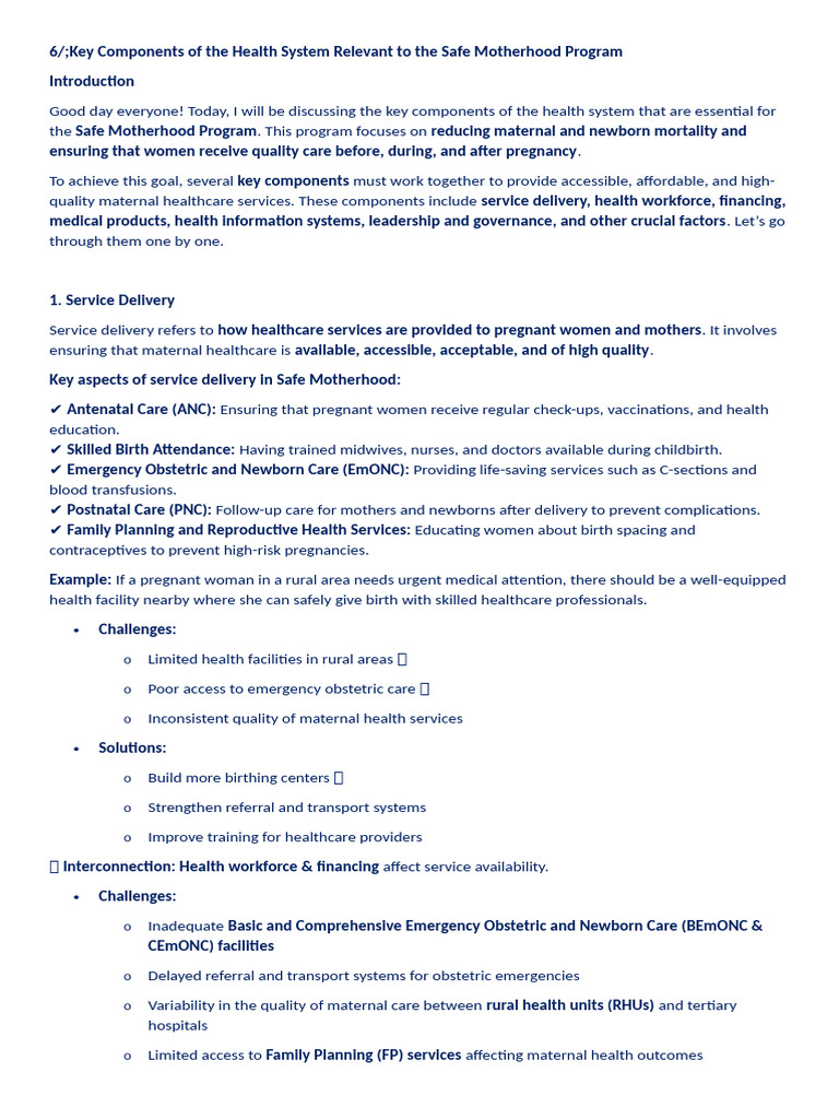 Key Components of Safe Motherhood Care | PDF | Maternal Health | Childbirth