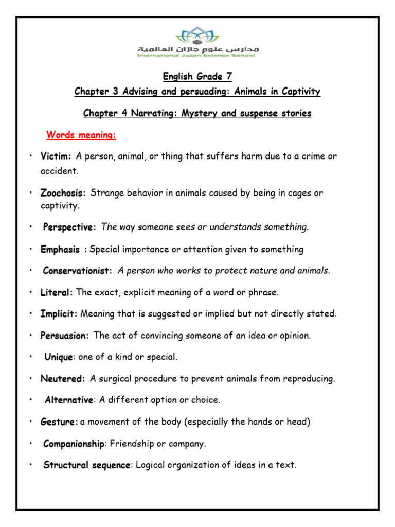 English Grade 7 Term 2 Chapter 3&4 | PDF | Part Of Speech | Semantic Units