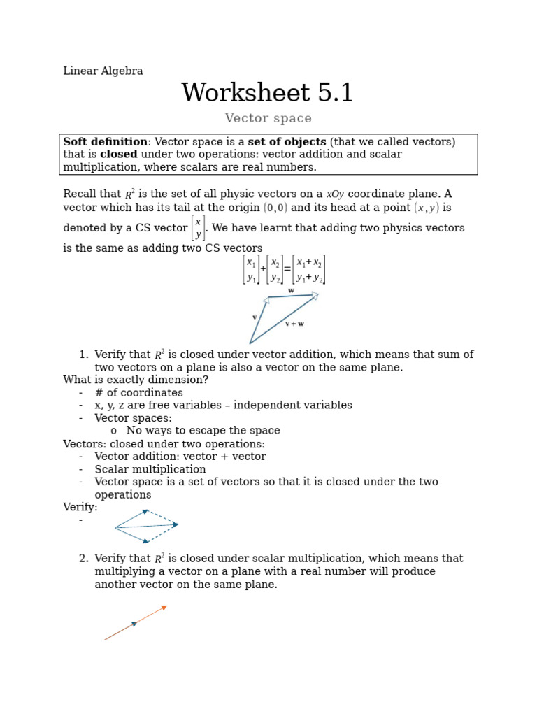 Vectors in Space Worksheet Answers | PDF | Vector Space | Linear Subspace