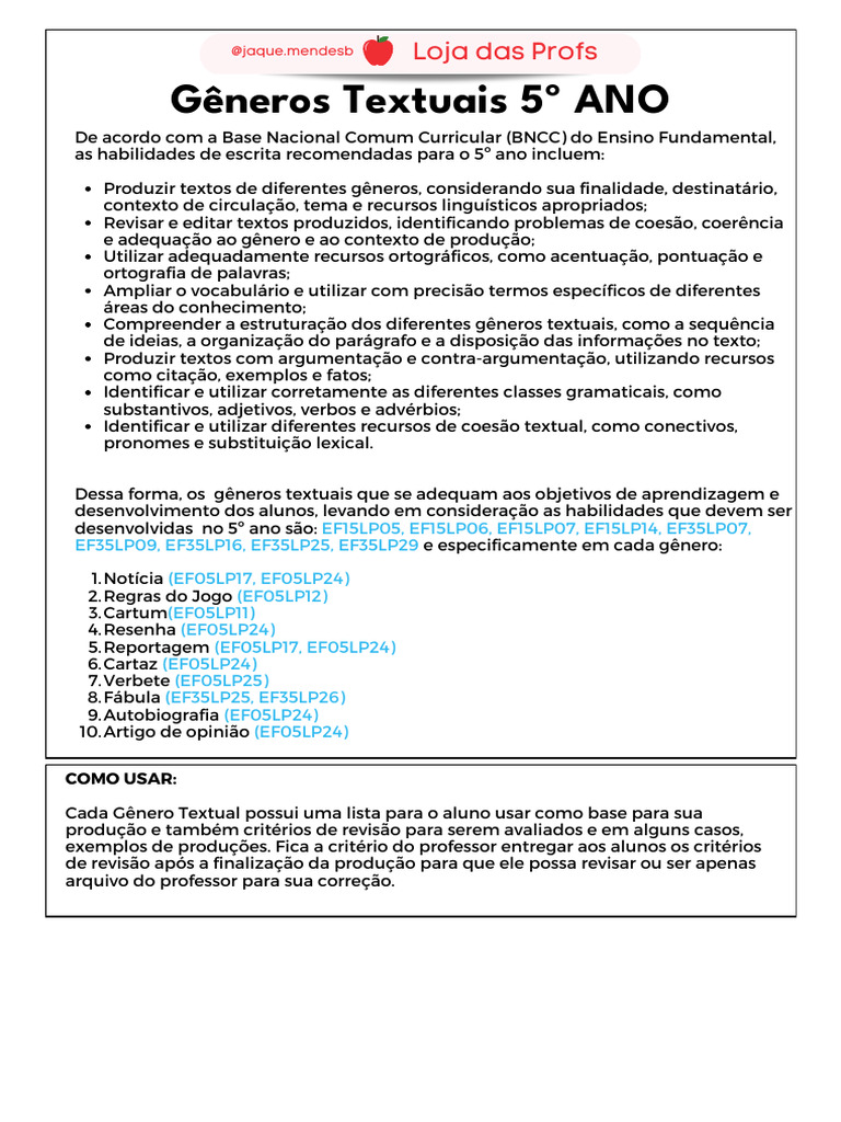 Generos Textuais 5o ANO | PDF | Revisão | Informação