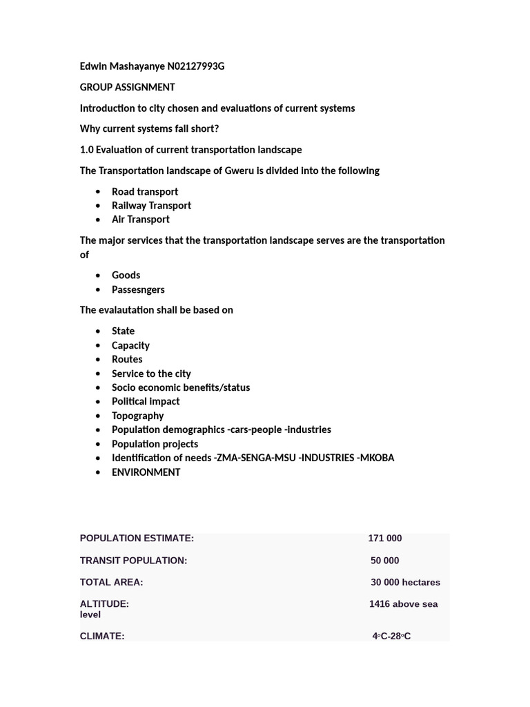 Assignment Transportation Introduction To City, Roads and Rail and ...