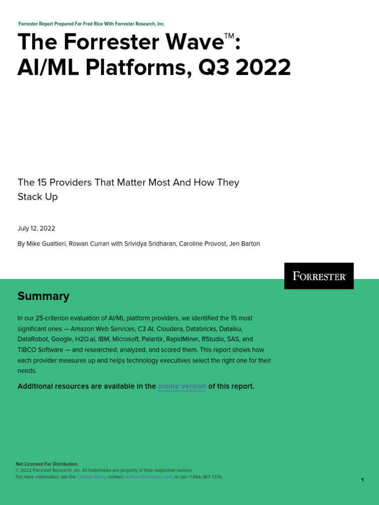 The Forrester Wave AI ML Platforms Q3 2022 | PDF | Artificial ...