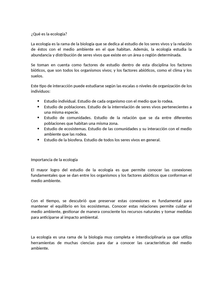 Definición y importancia de la ecología | PDF | Ecología | Entorno natural