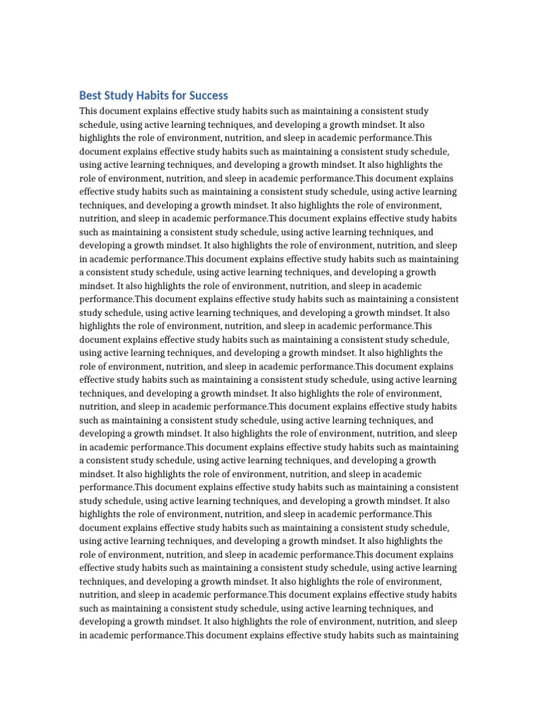 Effective Study Habits for Success | PDF | Behavioural Sciences ...