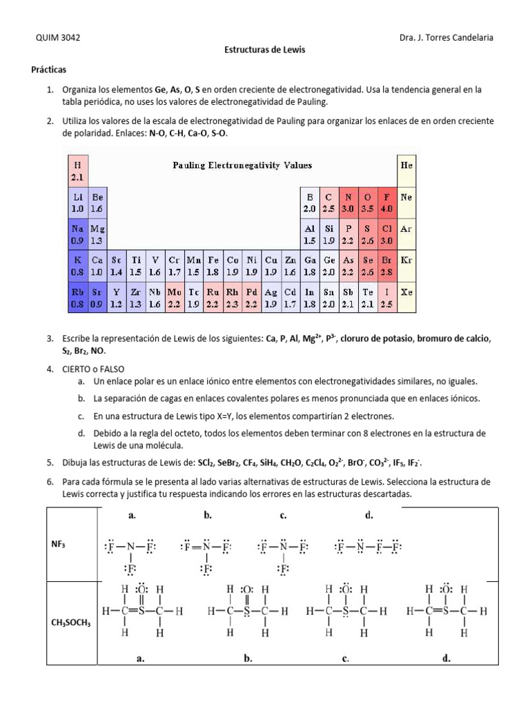 Estructuras de Lewis y Polaridad | PDF | Enlace químico | Polaridad química