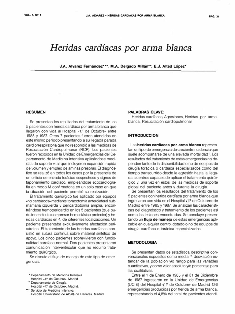Tratamiento de Heridas Cardíacas por Arma Blanca | PDF | Reanimación ...