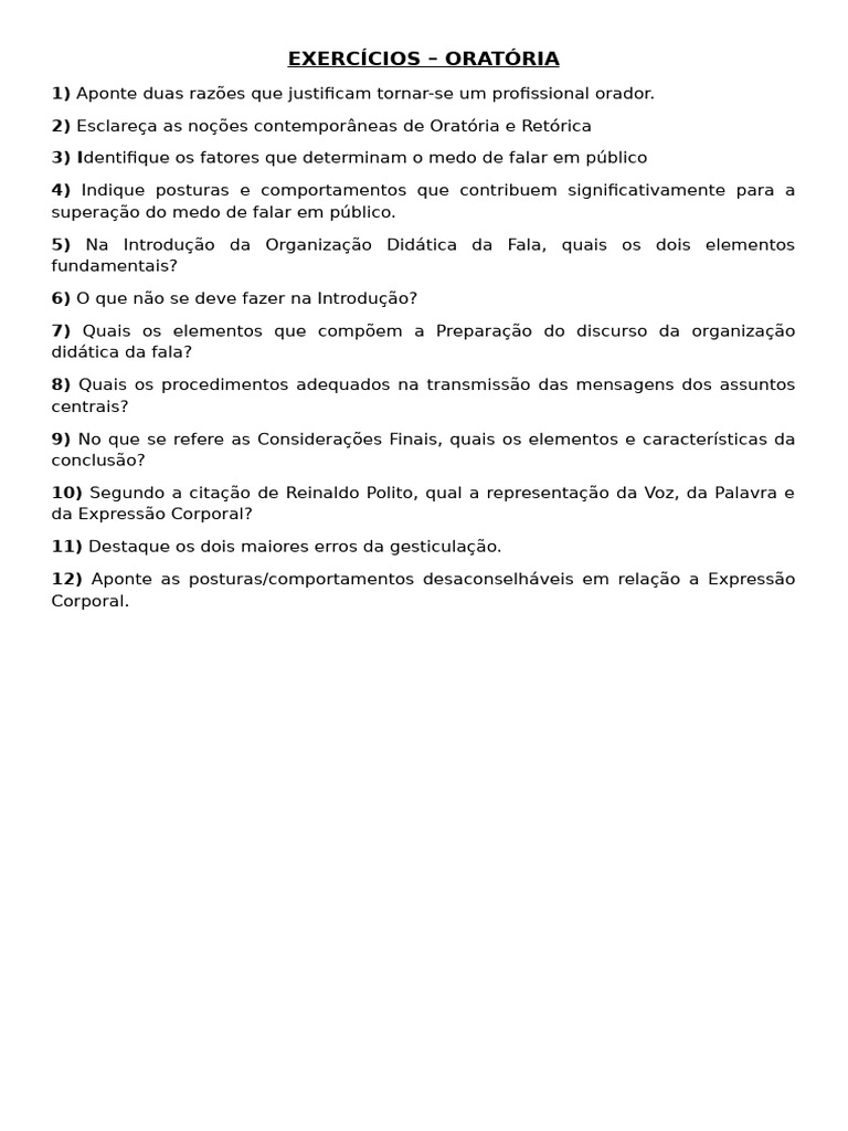 Exercícios Práticos de Oratória | PDF
