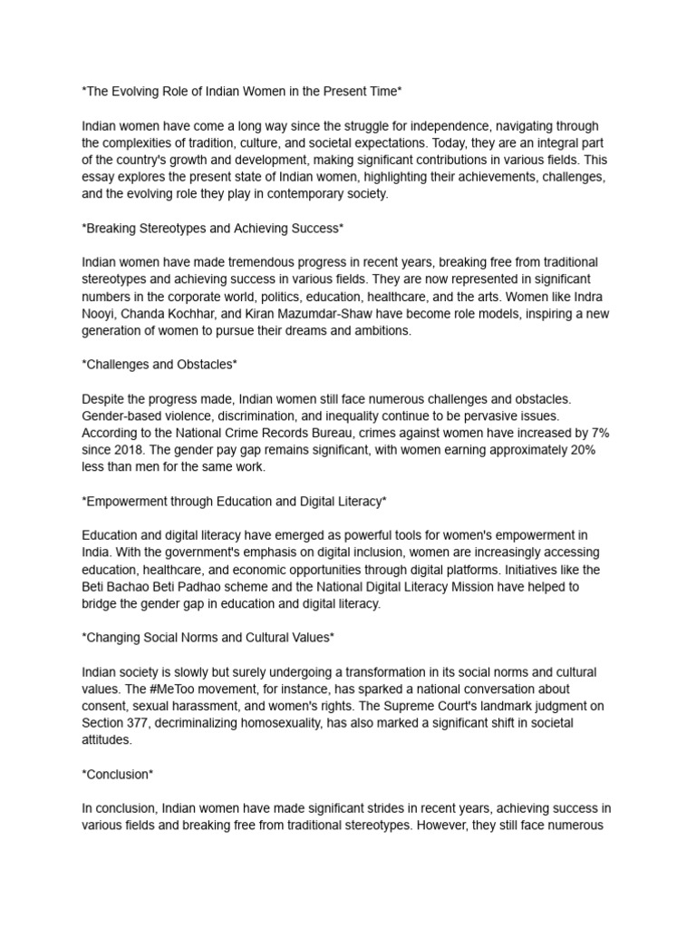 The Evolving Role of Indian Women in The Present Time | PDF | Gender ...