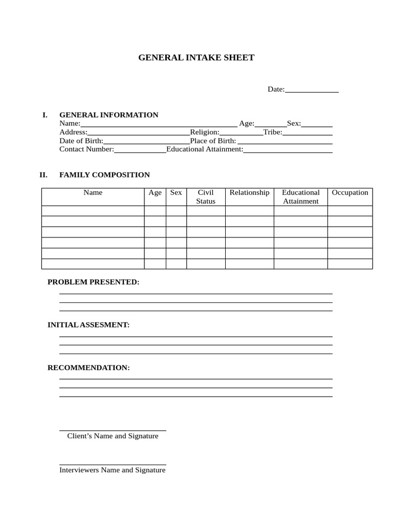 General Intake and Assessment Form | PDF