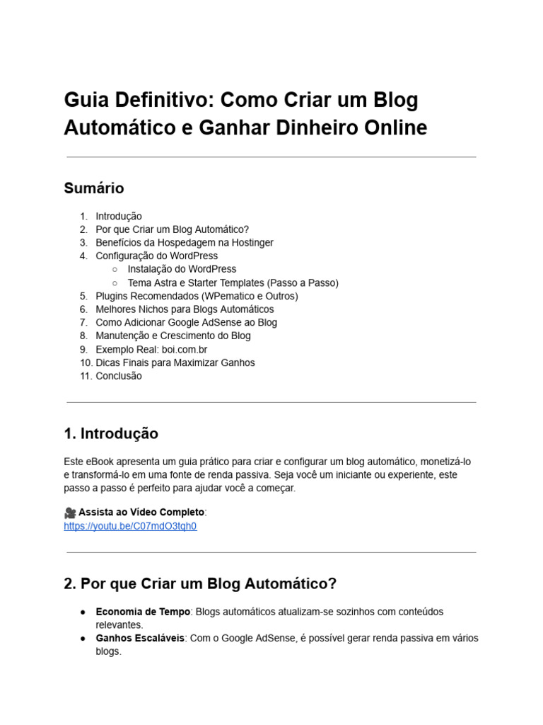 Guia Definitivo Como Criar Um Blog Automático e Ganhar Dinheiro | PDF ...